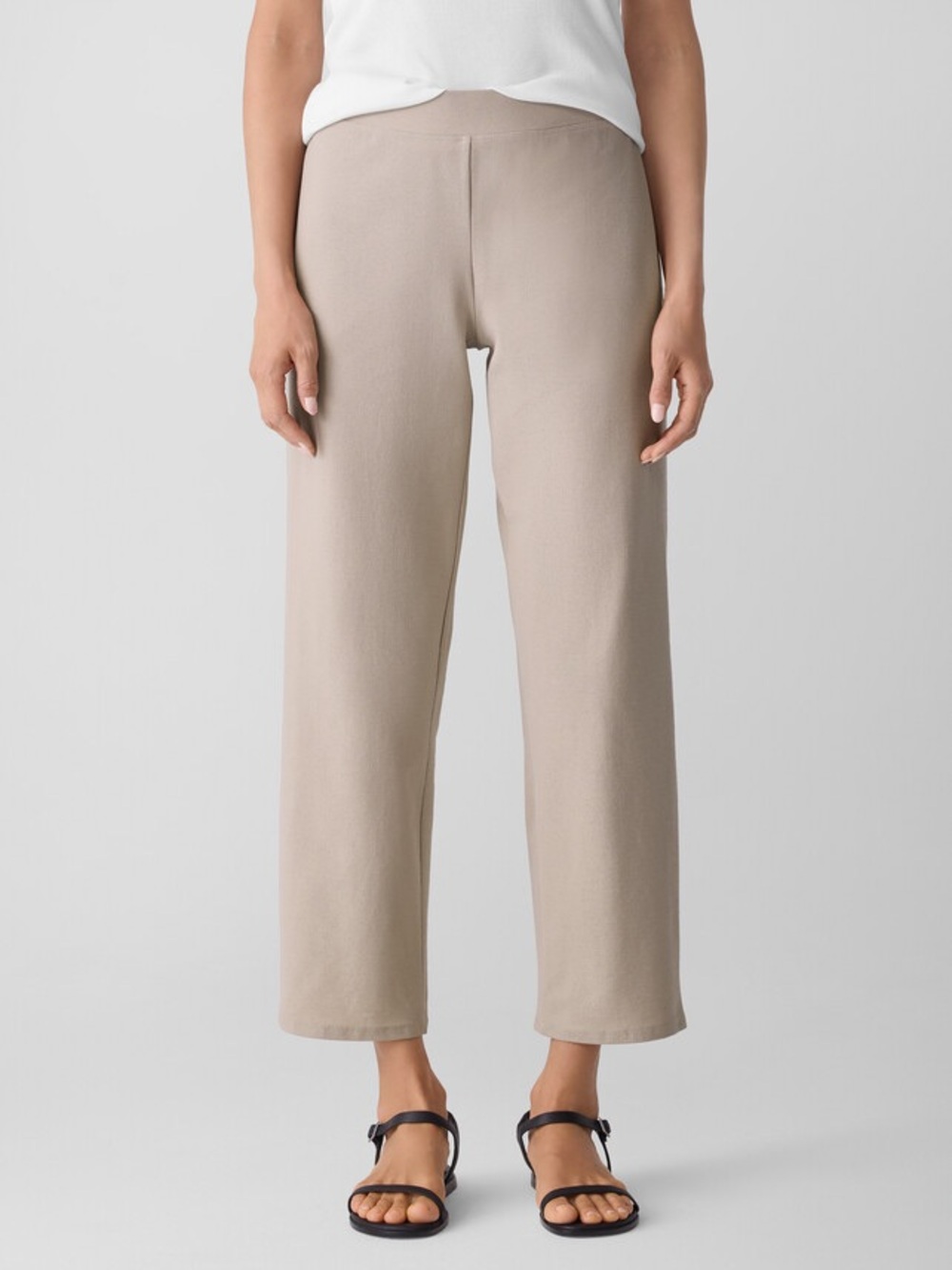 Eileen Fisher M Texture Knit Stretch Ankle Neutral Crepe Straight Travel Eco